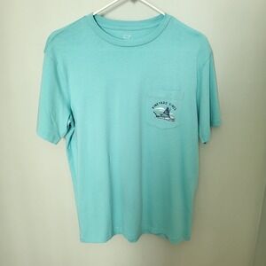 Vineyard Vines Men Medium Fishing Boat  cotton Pocket T-shirt Teal Blue‎ New